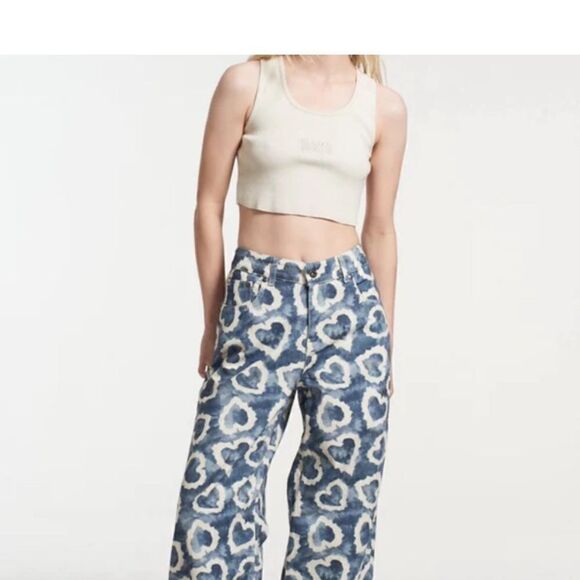 The Ragged Priest Jeans Lover Print Release Jeans Wide Leg High Rise Size 34 - Picture 2 of 12